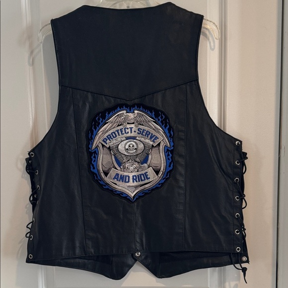 Black Leather Motorcycle Biker Vest Law Enforcement Police Shield Patch 44 - Picture 4 of 15